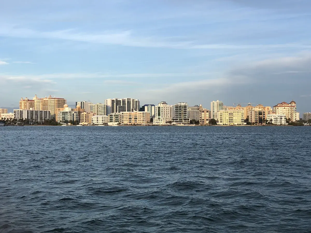 Sarasota condo towers across Sarasota Bay from Bird Key, Sarasota, FL